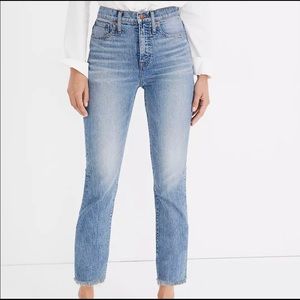 Madewell Perfect Vintage Jean Ainsworth Wash High Rise Raw Hem Tapered Leg 28